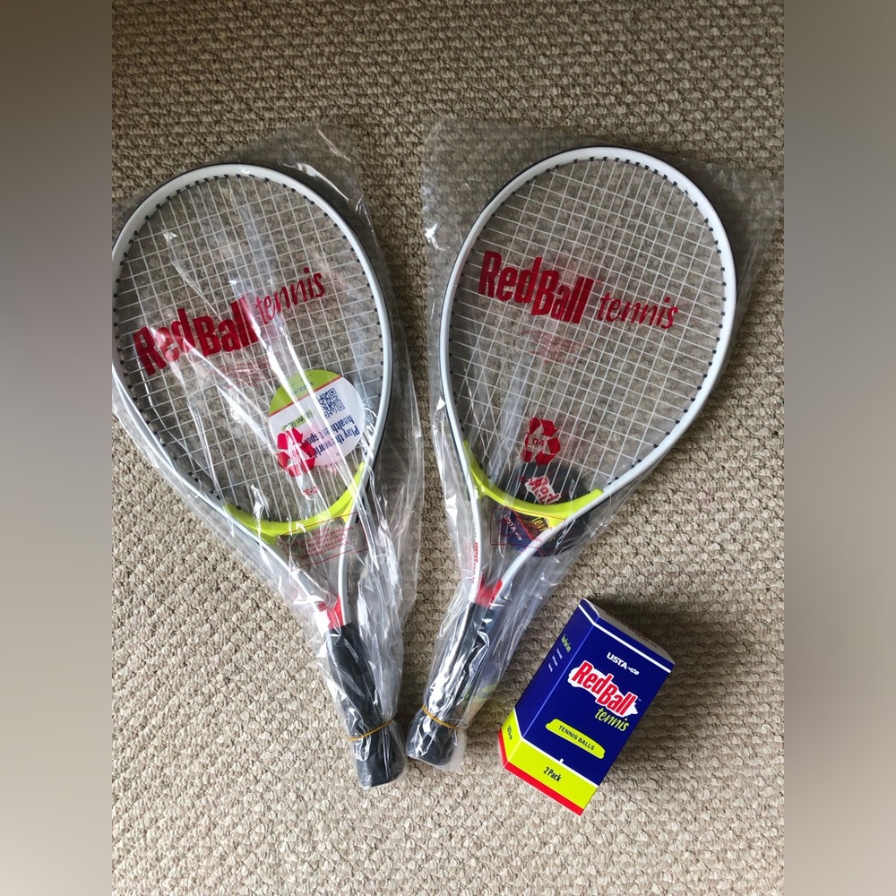 NEW Pair of Tennis Rackets by Red Ball & Box of 2 Balls USTA RedBall